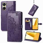 For vivo Y16 Mandala Flower Embossed Leather Phone Case(Purple)