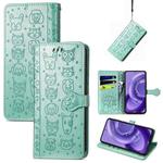 For Motorola Edge 30 Neo Cute Cat and Dog Embossed Leather Phone Case(Green)