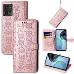 For Motorola Moto G72 Cute Cat and Dog Embossed Leather Phone Case(Rose Gold)