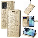 For Motorola Moto G72 Cute Cat and Dog Embossed Leather Phone Case(Gold)