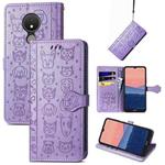 For Nokia C21 Cute Cat and Dog Embossed Leather Phone Case(Purple)