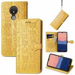 For Nokia C21 Cute Cat and Dog Embossed Leather Phone Case(Yellow)