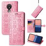 For Nokia C21 Cute Cat and Dog Embossed Leather Phone Case(Pink)