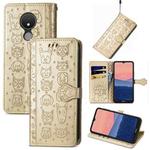 For Nokia C21 Cute Cat and Dog Embossed Leather Phone Case(Gold)