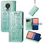 For Nokia C21 Cute Cat and Dog Embossed Leather Phone Case(Green)