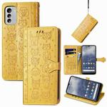 For Nokia G60 Cute Cat and Dog Embossed Leather Phone Case(Yellow)