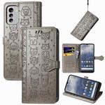 For Nokia G60 Cute Cat and Dog Embossed Leather Phone Case(Gray)