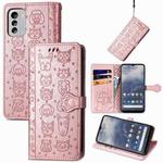 For Nokia G60 Cute Cat and Dog Embossed Leather Phone Case(Rose Gold)