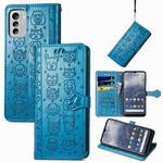 For Nokia G60 Cute Cat and Dog Embossed Leather Phone Case(Blue)