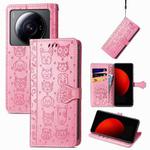 For Xiaomi 12S Ultra Cute Cat and Dog Embossed Leather Phone Case(Pink)