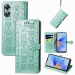 For OPPO A17 Cat and Dog Embossed Leather Phone Case(Green)