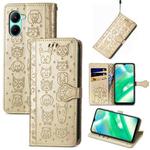 For Realme C33 Cat and Dog Embossed Leather Phone Case(Gold)