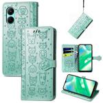 For Realme C33 Cat and Dog Embossed Leather Phone Case(Green)