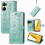 For vivo Y16 Cat and Dog Embossed Leather Phone Case(Green)