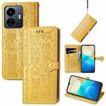 For vivo Y77 5G Global Cat and Dog Embossed Leather Phone Case(Yellow)