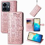 For vivo Y77 5G Global Cat and Dog Embossed Leather Phone Case(Rose Gold)