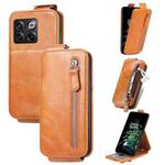 For OnePlus 10T Zipper Wallet Vertical Flip Leather Phone Case(Brown)