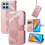 For Honor X8 5G Butterfly Love Flower Embossed Leather Phone Case(Rose Gold)