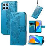 For Honor X8 5G Butterfly Love Flower Embossed Leather Phone Case(Blue)