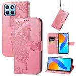 For Honor X8 5G Butterfly Love Flower Embossed Leather Phone Case(Pink)