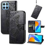 For Honor X8 5G Butterfly Love Flower Embossed Leather Phone Case(Black)