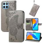 For Honor X8 5G Butterfly Love Flower Embossed Leather Phone Case(Gray)