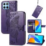 For Honor X8 5G Butterfly Love Flower Embossed Leather Phone Case(Purple)