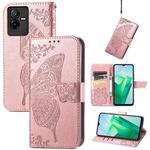 For vivo T2X 5G Butterfly Love Flower Embossed Leather Phone Case(Rose Gold)