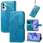 For ZTE Blade V40 Pro Butterfly Love Flower Embossed Leather Phone Case(Blue)