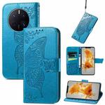 For Huawei Mate 50 Pro Butterfly Love Flower Embossed Leather Phone Case(Blue)