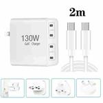 130W USB-C/Type-C Four Port GaN Charger with 2m USB-C/Type-C to USB-C/Type-C Data Cable Set EU / UK / AU / US Plug