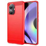 For Realme 10 Pro+ Brushed Texture Carbon Fiber TPU Phone Case(Red)