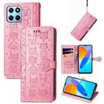 For Honor X8 5G Cute Cat and Dog Embossed Leather Phone Case(Pink)