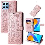 For Honor X8 5G Cute Cat and Dog Embossed Leather Phone Case(Rose Gold)