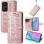 For Infinix Note 11 Cute Cat and Dog Embossed Leather Phone Case(Rose Gold)