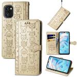 For UMIDIGI A13S Cute Cat and Dog Embossed Leather Phone Case(Gold)