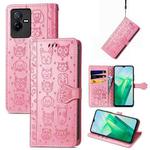 For vivo T2X Cute Cat and Dog Embossed Leather Phone Case(Pink)