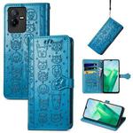 For vivo T2X Cute Cat and Dog Embossed Leather Phone Case(Blue)