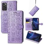 For ZTE Blade A72 4G Cute Cat and Dog Embossed Leather Phone Case(Purple)