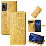 For ZTE Blade A72 4G Cute Cat and Dog Embossed Leather Phone Case(Yellow)