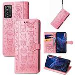 For ZTE Blade A72 4G Cute Cat and Dog Embossed Leather Phone Case(Pink)