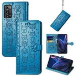 For ZTE Blade A72 4G Cute Cat and Dog Embossed Leather Phone Case(Blue)