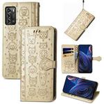 For ZTE Blade A72 4G Cute Cat and Dog Embossed Leather Phone Case(Gold)