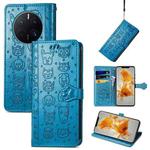 For Huawei Mate 50 Pro Cute Cat and Dog Embossed Leather Phone Case(Blue)