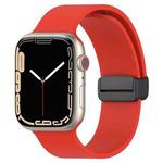 Magnetic Black Buckle Smooth Silicone Watch Band For Apple Watch Series 8&7 45mm / SE 2&6&SE&5&4 44mm / 3&2&1 42mm(Red)