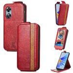 For OPPO A17 Splicing Wallet Card Holder Vertical Flip Leather Phone Case(Red)