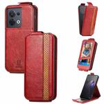 For OPPO Reno8 Splicing Wallet Card Holder Vertical Flip Leather Phone Case(Red)