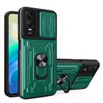 For vivo Y76 Sliding Camshield Card Phone Case(Dark Green)