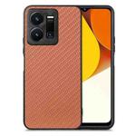 For vivo Y35 Carbon Fiber Texture Leather Back Cover Phone Case(Brown)