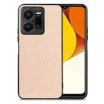 For vivo Y35 Carbon Fiber Texture Leather Back Cover Phone Case(Khaki)